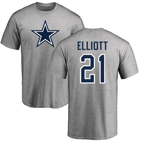 Men Dallas Cowboys Ash Ezekiel Elliott Name and Number Logo #21 Nike NFL T Shirt->dallas cowboys->NFL Jersey
